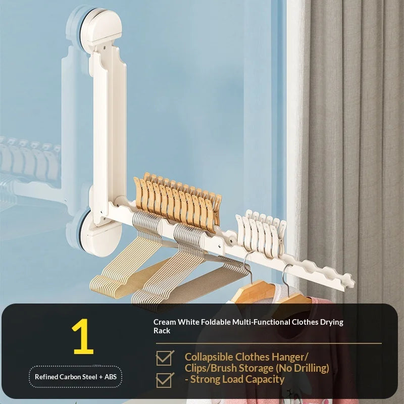 Hot Suction Cup Telescopic Clothes Drying Rack, Invisible Retractable Indoor Clothes Drying Rack, Bay Window Clothes Drying Rack Peaceful Pleasures Health and Wellness White 1pc