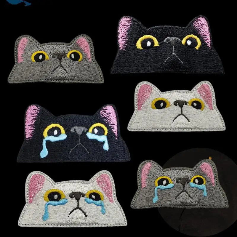 Black Cat Embroidered Iron-On Patch – Peeping & Crying Kitten