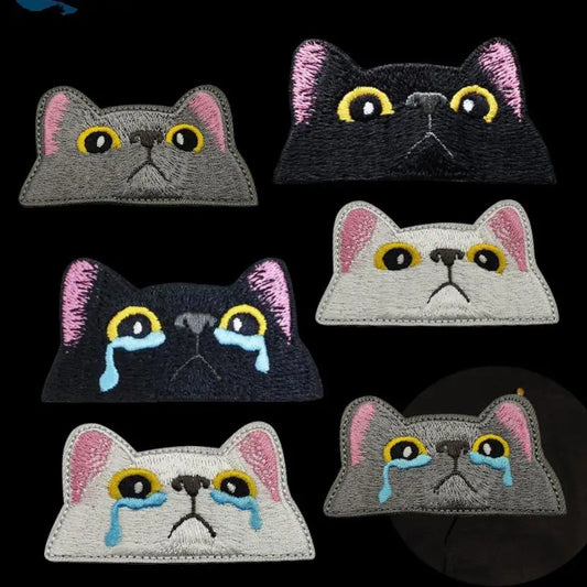 Black Cat Embroidered Iron-On Patch – Peeping & Crying Kitten Embroidered Iron-On Patch Oasis Select