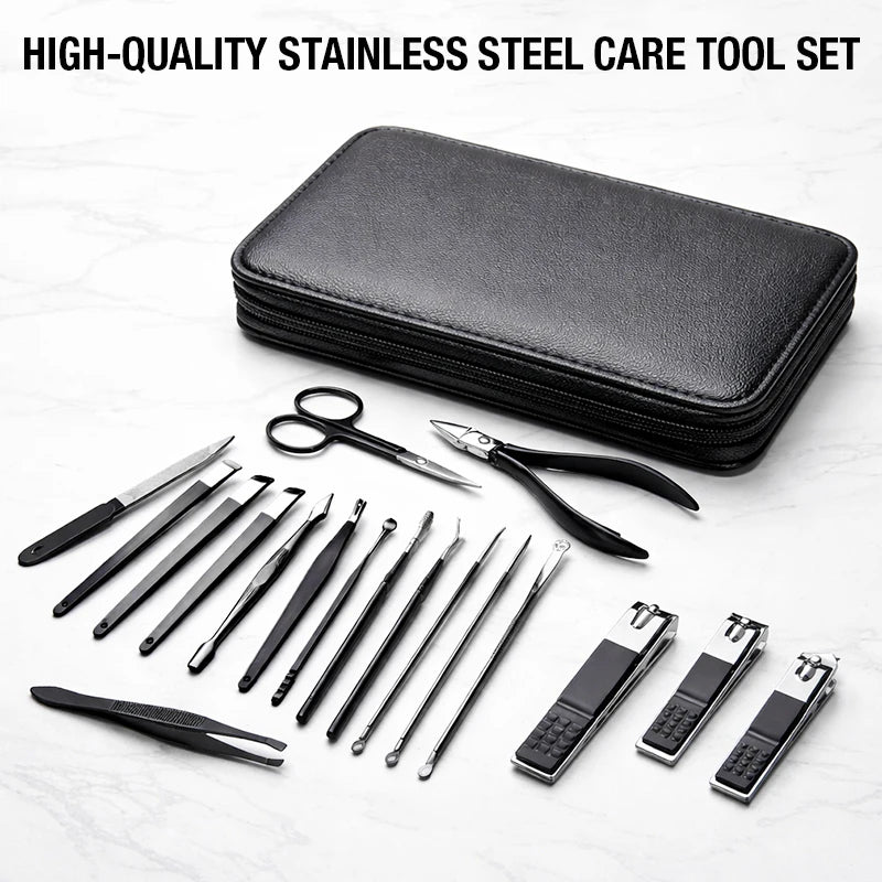 18PCS Professional Nail Clipper Set Home Set Stainless Steel Nail Clippers Hand and Foot Care with Zipper Case for Men & Women Peaceful Pleasures Health and Wellness