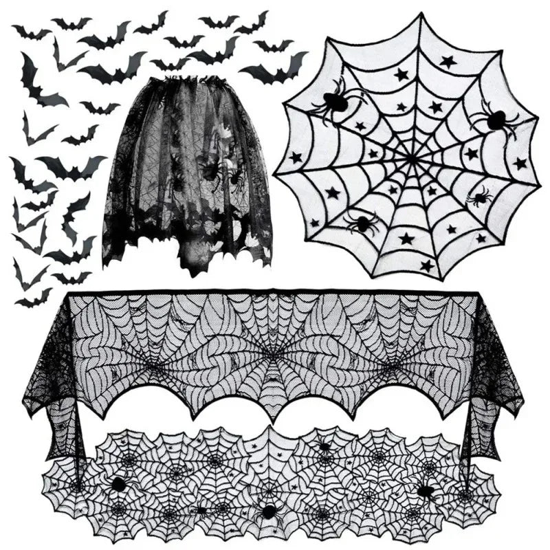 Halloween Black Lace Tablecloth Spider Web Table Runner Decor