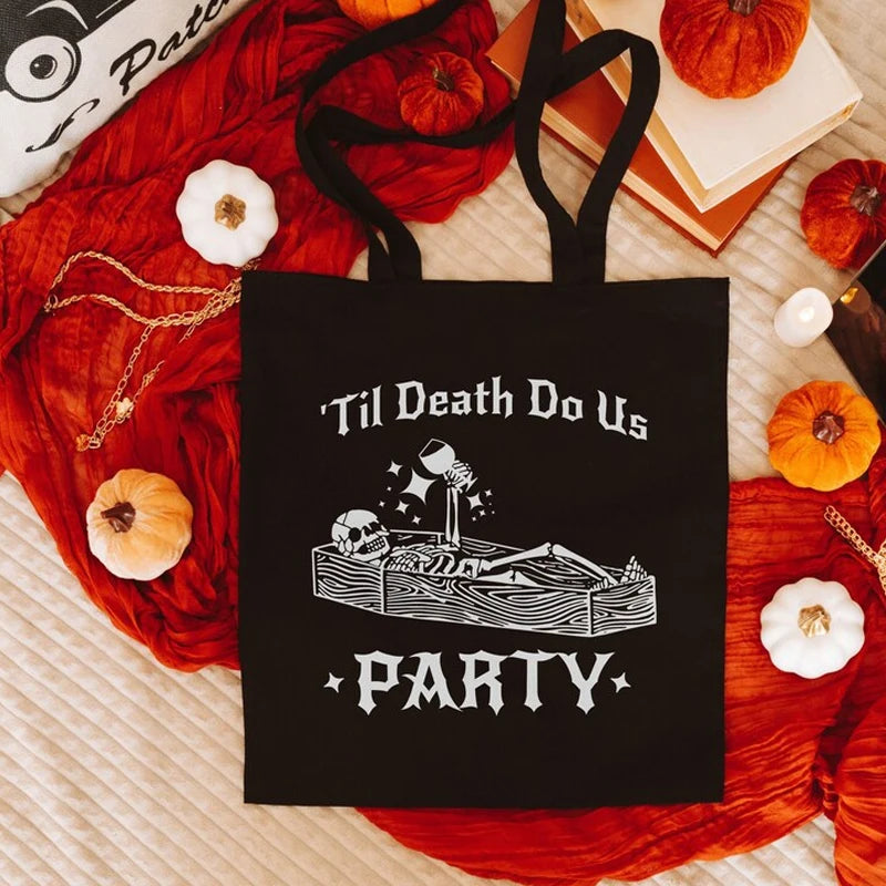 Gothic Bachelorette Tote Bag | Till Death Do Us Party Bride or Die