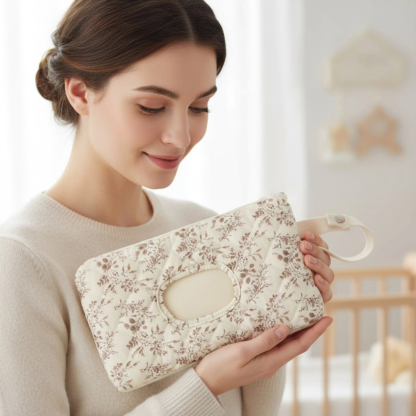 Canvas Floral Quilted Baby Wipes Dispenser | Travel Wipe Bag