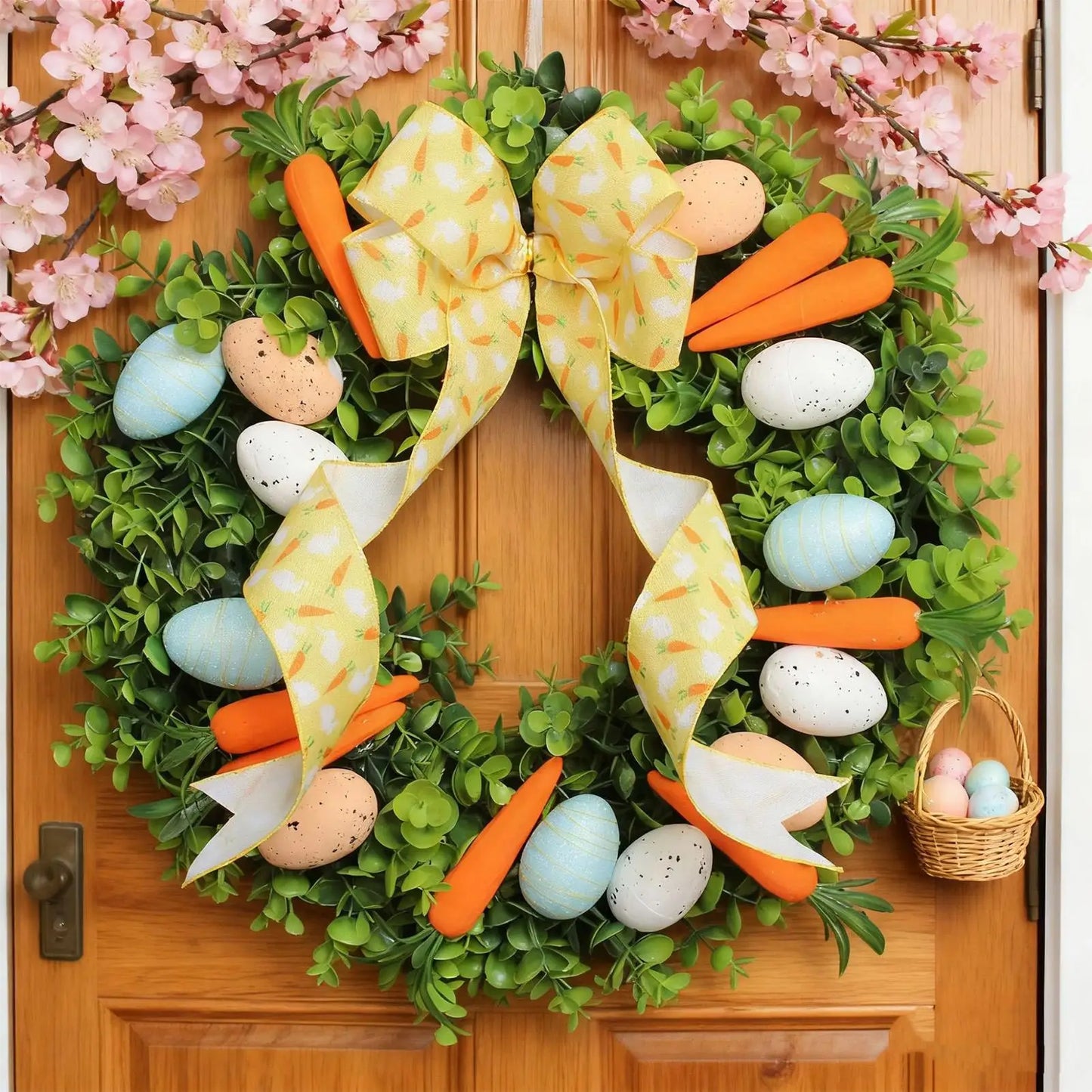 Easter Wreaths Handmade Cute Egg Carrot Design Festive Garland Front Door Wreath For Friends Family Gatherings Window Outdoor Peaceful Pleasures Health and Wellness