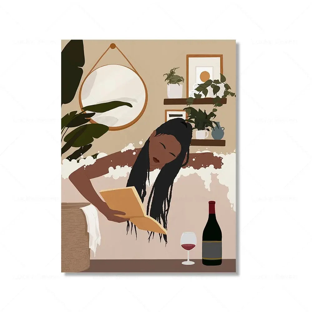 African Woman Reading Canvas Wall Art | Black Girl Poster