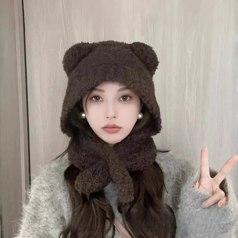 Bear Ear Knitted Hat & Scarf Set | Warm Winter 2-Piece Women
