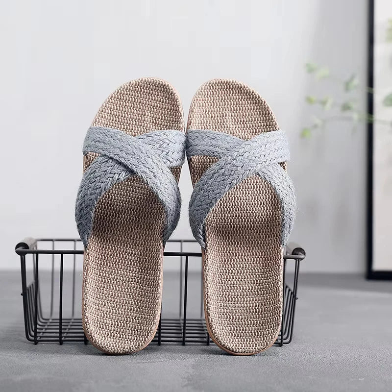 Men's Linen Cross Strap Slippers | Indoor & Beach Slides