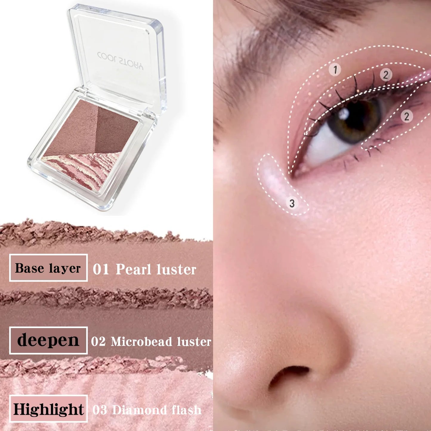 3-Color Eyeshadow Palette | Pearl Shimmer & Diamond Glitter