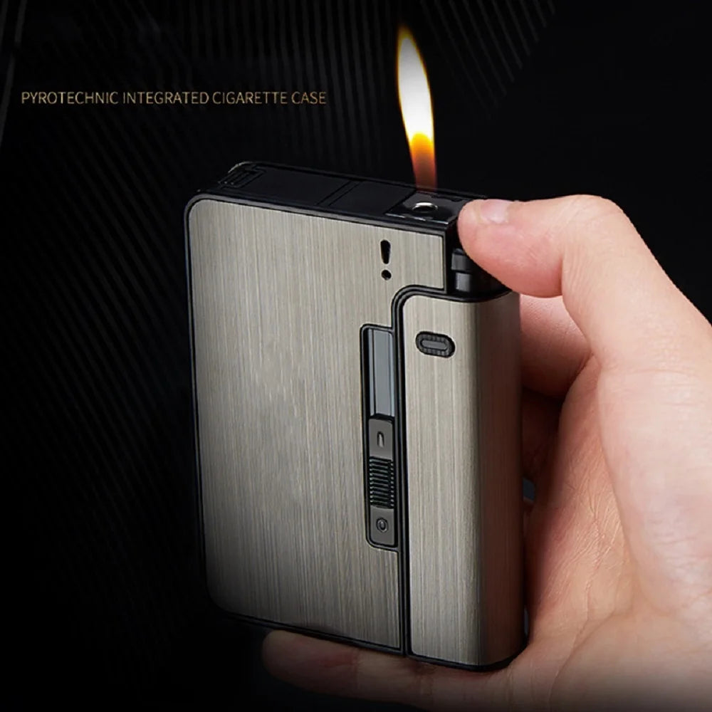 Portable Automatic Cigarette Case Metal Cigarette Holder Box for 10pcs King Size Cigarette Lighter Not Included Gift for Men Dad Peaceful Pleasures Health and Wellness