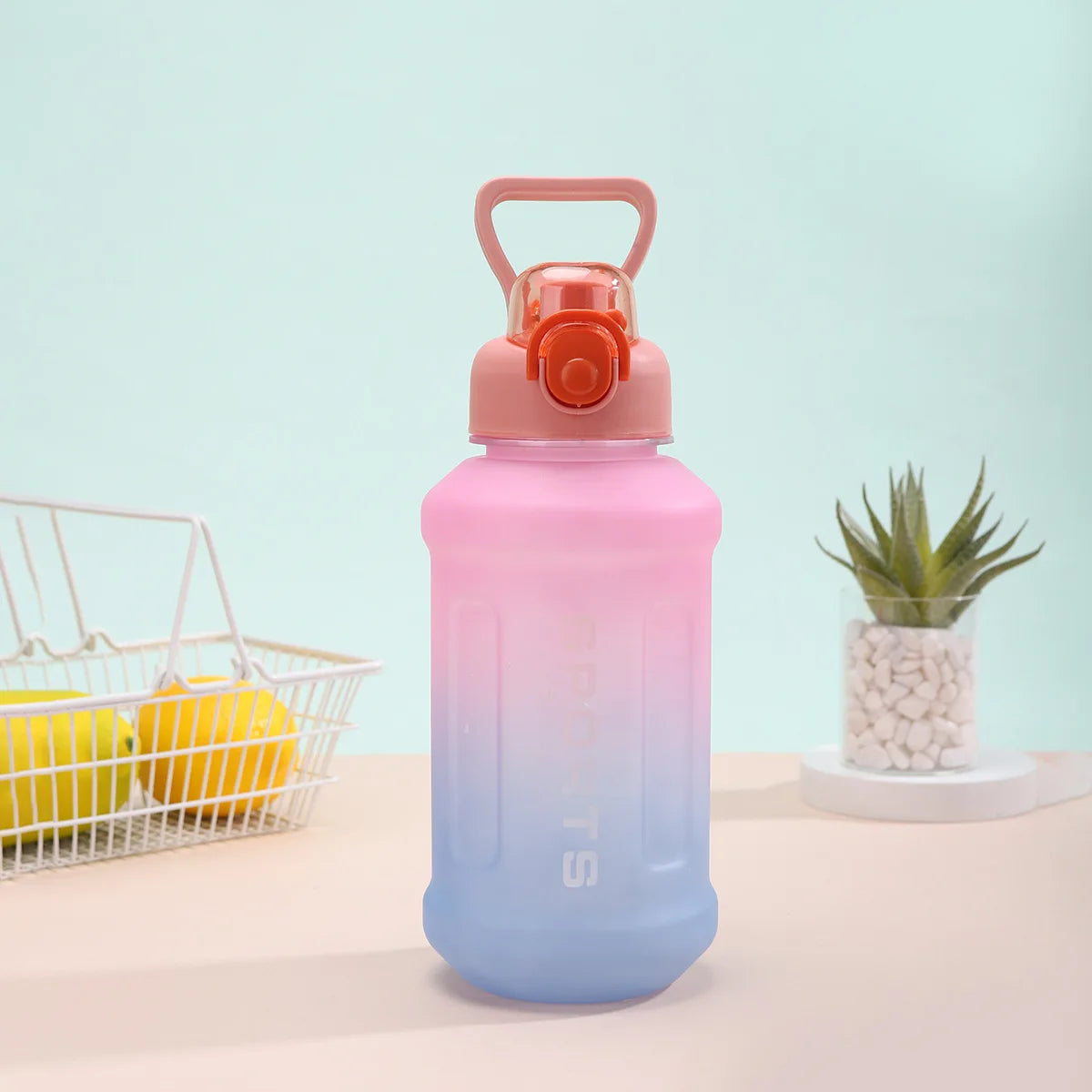 Portable 1300ml Large Capacity Gradient Color Water Bottle Frosted Cup Plastic Straw Cup Sports Drinking Water Tool Peaceful Pleasures Health and Wellness 1300ml Pink blue gradient