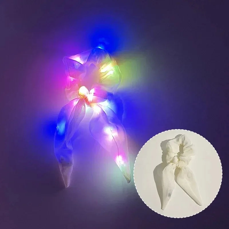 LED Light-Up Bow Scrunchie | Glowing Hair Tie for Parties