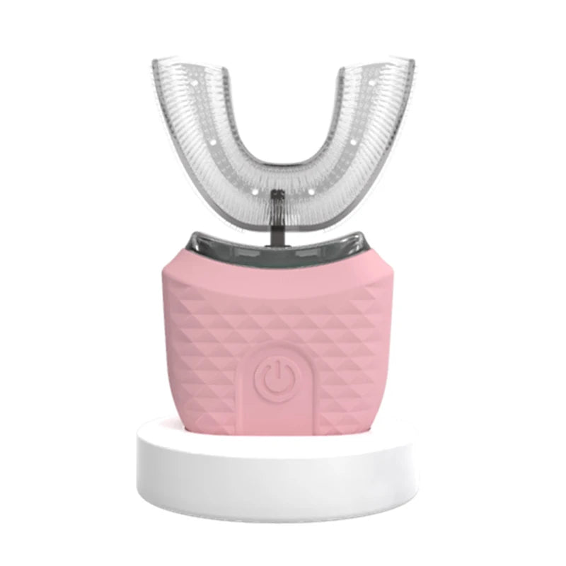 Wireless chargeable silicone bristle portable cleaning automatic toothbrush high quality u-shaped electric toothbrush Peaceful Pleasures Health and Wellness Pink