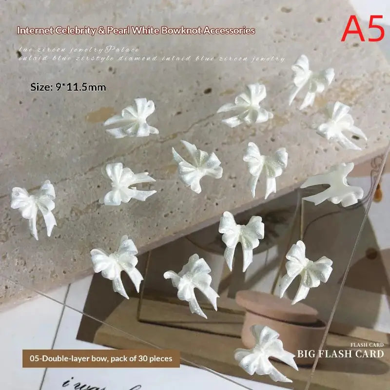 30PCS Pearlescent White Mini Resin Ribbon Bow Nail Art Decoration Bow Nail Charms Supplies For Manicure DIY Peaceful Pleasures Health and Wellness A5