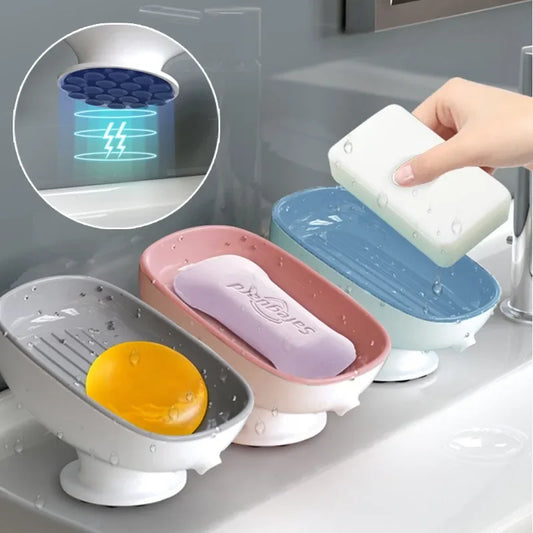 1Pcs Bathroom Soap Dishes Holder Self Draining Soap Box with Super Suction Portable Soap Container for Bathroom Accessories Peaceful Pleasures Health and Wellness