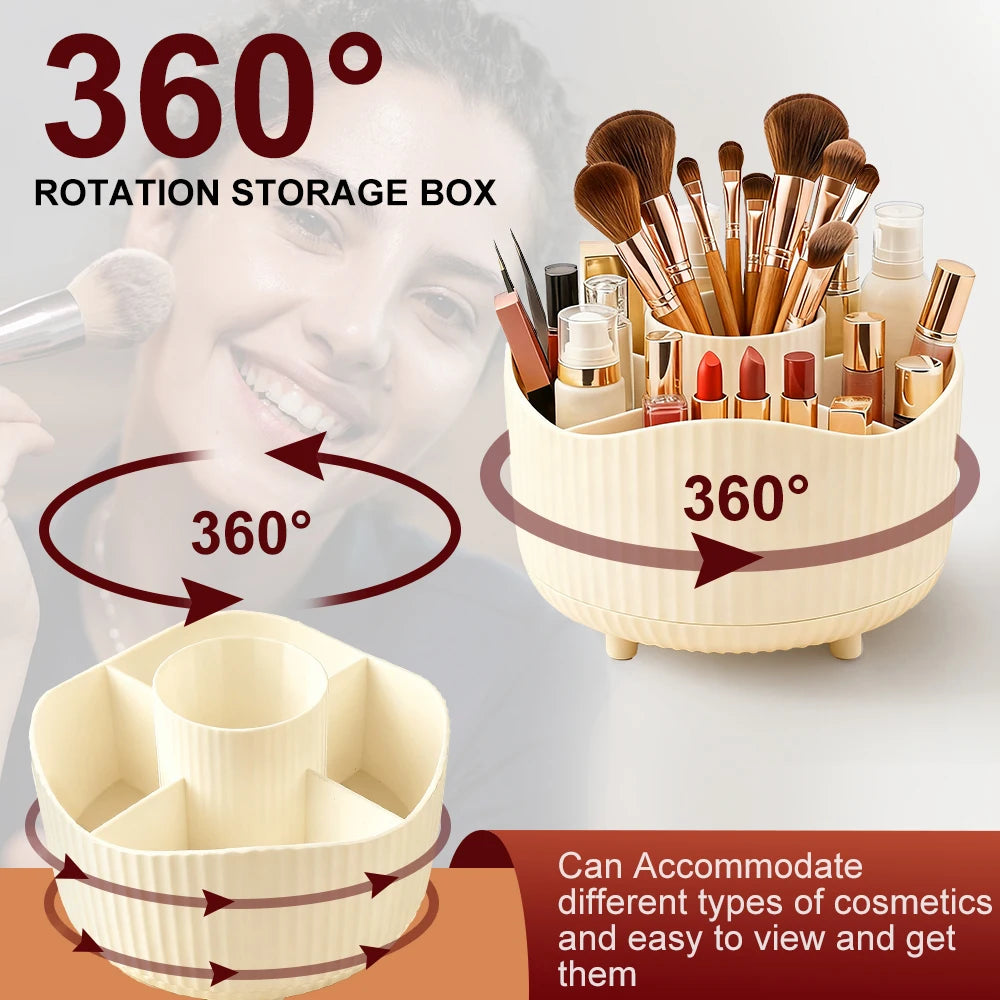 Rotating Makeup Organizer with Brush Holder & Perfume Tray