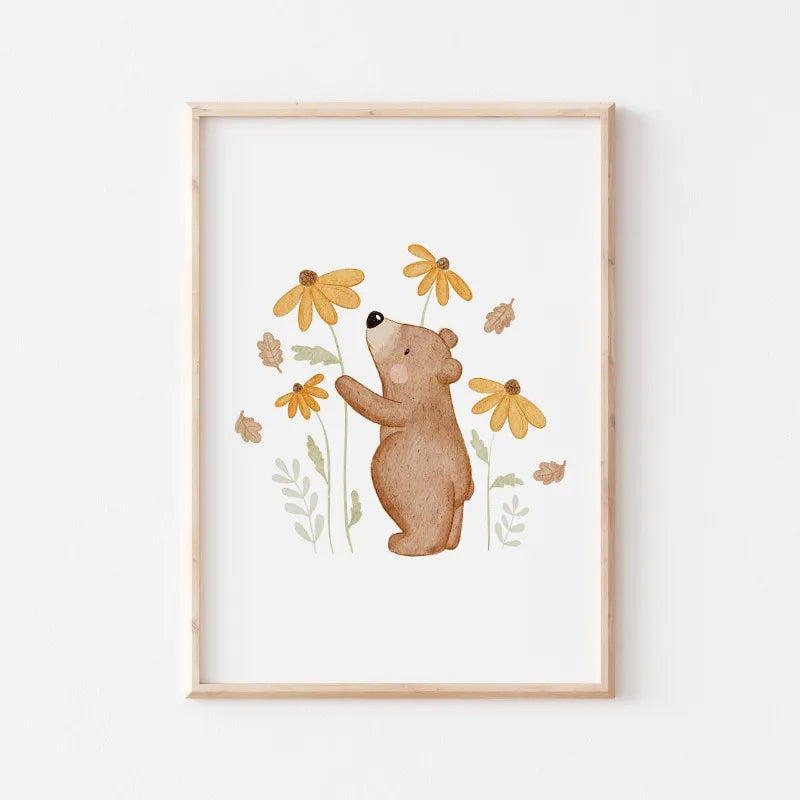 Cute Bear Cartoon Canvas Wall Art for Kids Nursery Room Decor