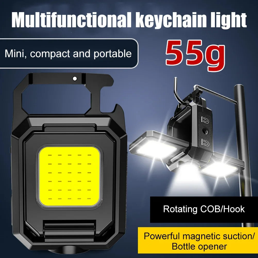 XPE Mini Keychain Light 800mAh COB LED Pocket Flashlight Type-C USB Rechargeable IPX4 Waterproof for Outdoor Camping Hiking Peaceful Pleasures Health and Wellness