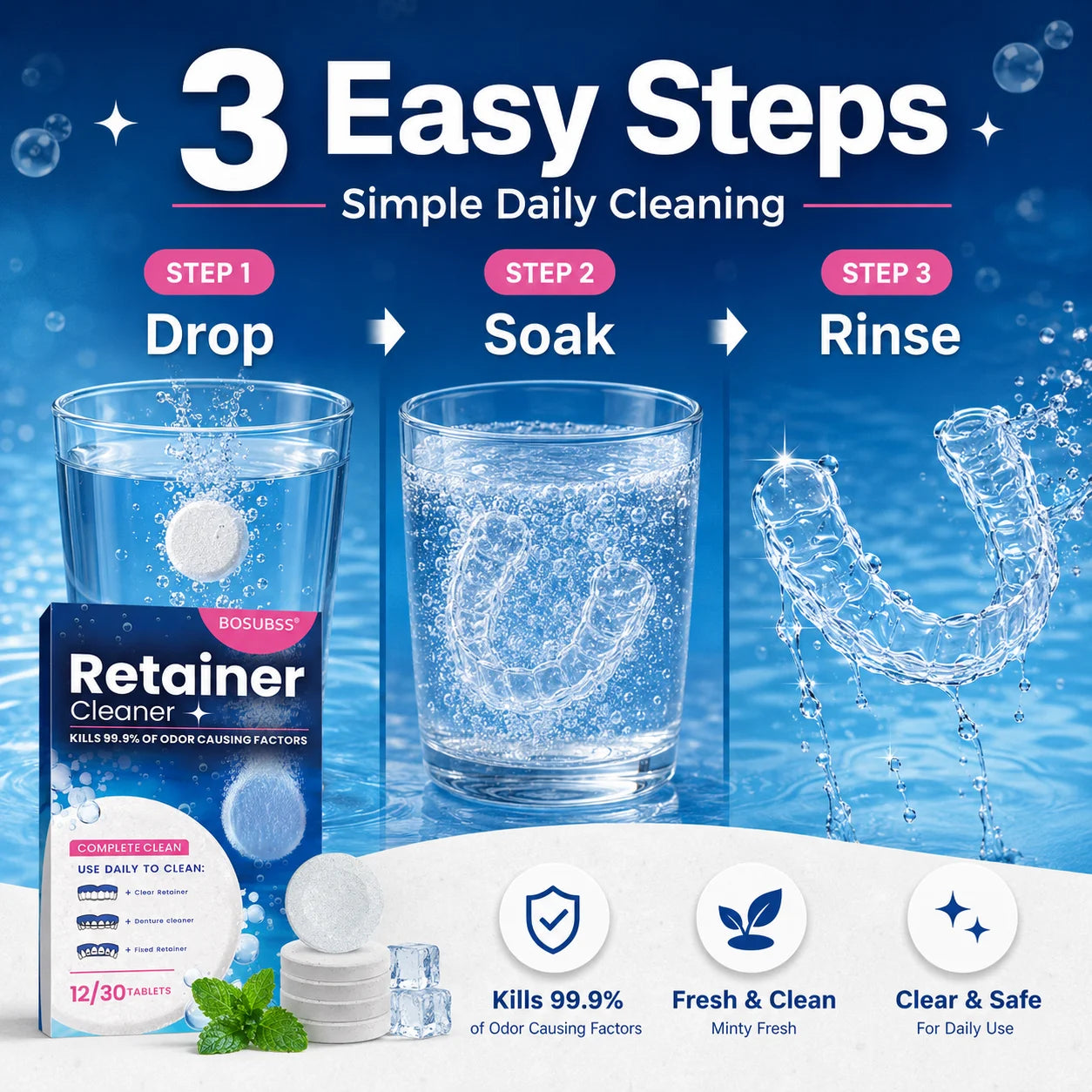 Denture Cleaning Tablets for Retainers, Mouth Guards & Braces