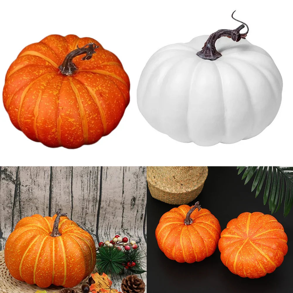 Artificial Pumpkins 17cm – Orange & White Halloween Décor