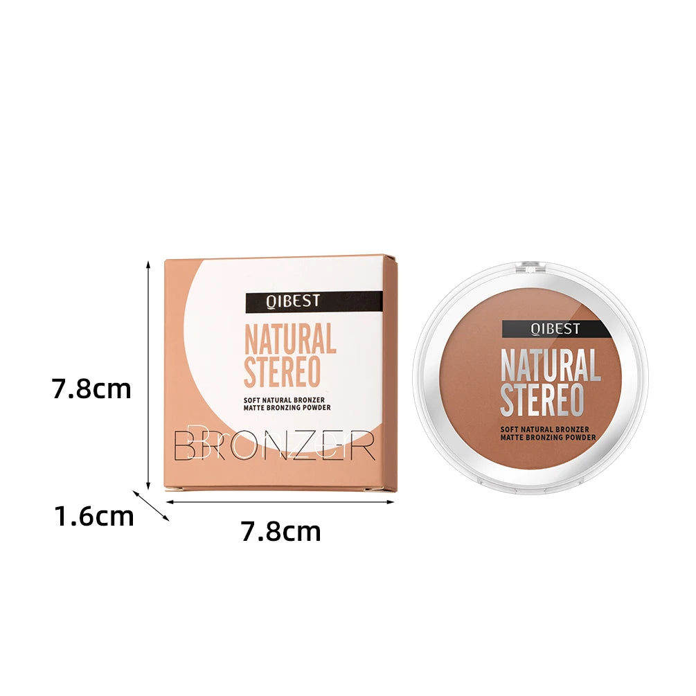 QIBEST 3D Bronzer Matte Wheat Contour Powder Palette Face Makeup Natural Highlights Contouring Waterproof Lasting Bronzer Powder Peaceful Pleasures Health and Wellness