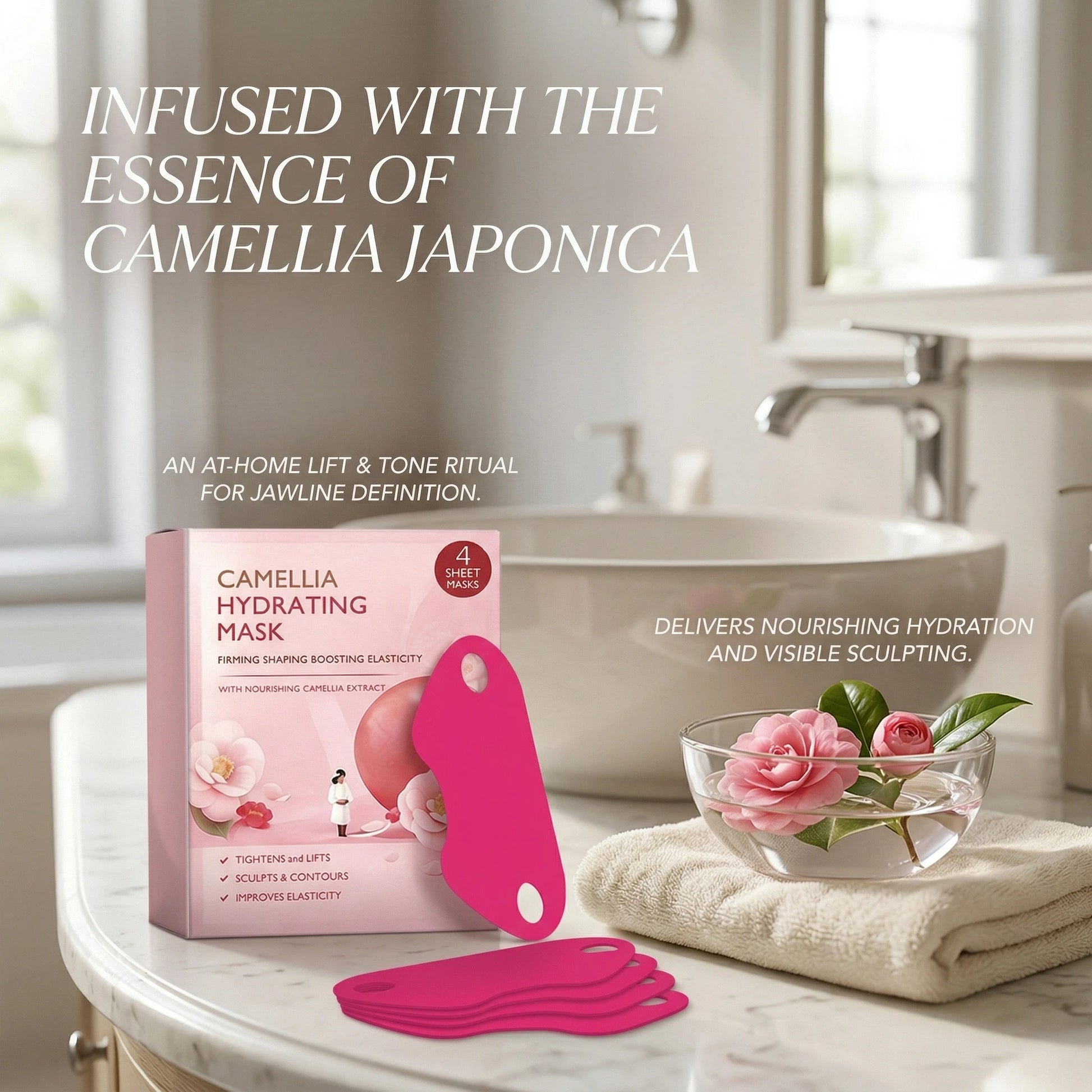 Camellia Hydrating Mask for Jawline Firming Shaping V-Shaped Improve Double Chin Nourishing Face Lifting Slimming Face Mask Peaceful Pleasures Health and Wellness