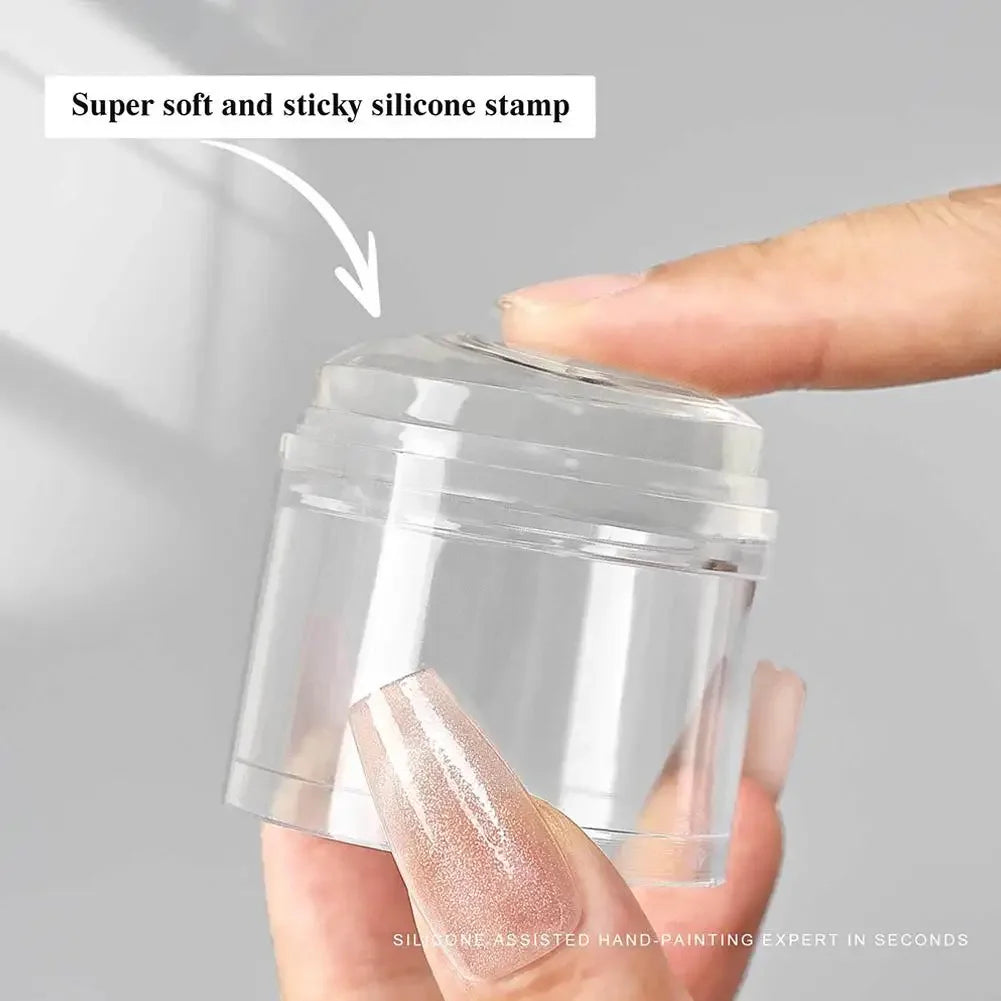 Nail Stamper, French Nail Art Stamper Clear Silicone Stamping Scraper Round Rectangular Head Stamping for DIY Nails Art Manicure Peaceful Pleasures Health and Wellness