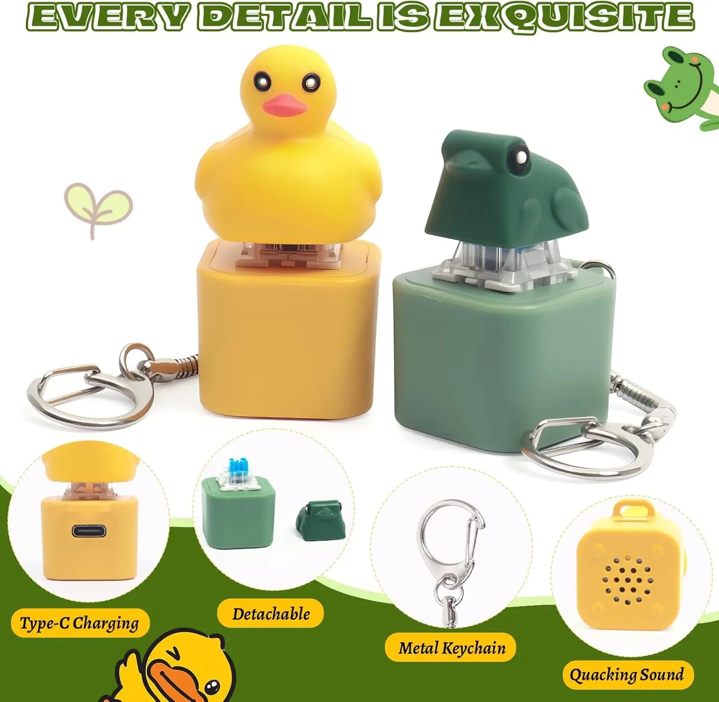 Duck & Frog LED Fidget Clicker Keychain with Sound | USB-C
