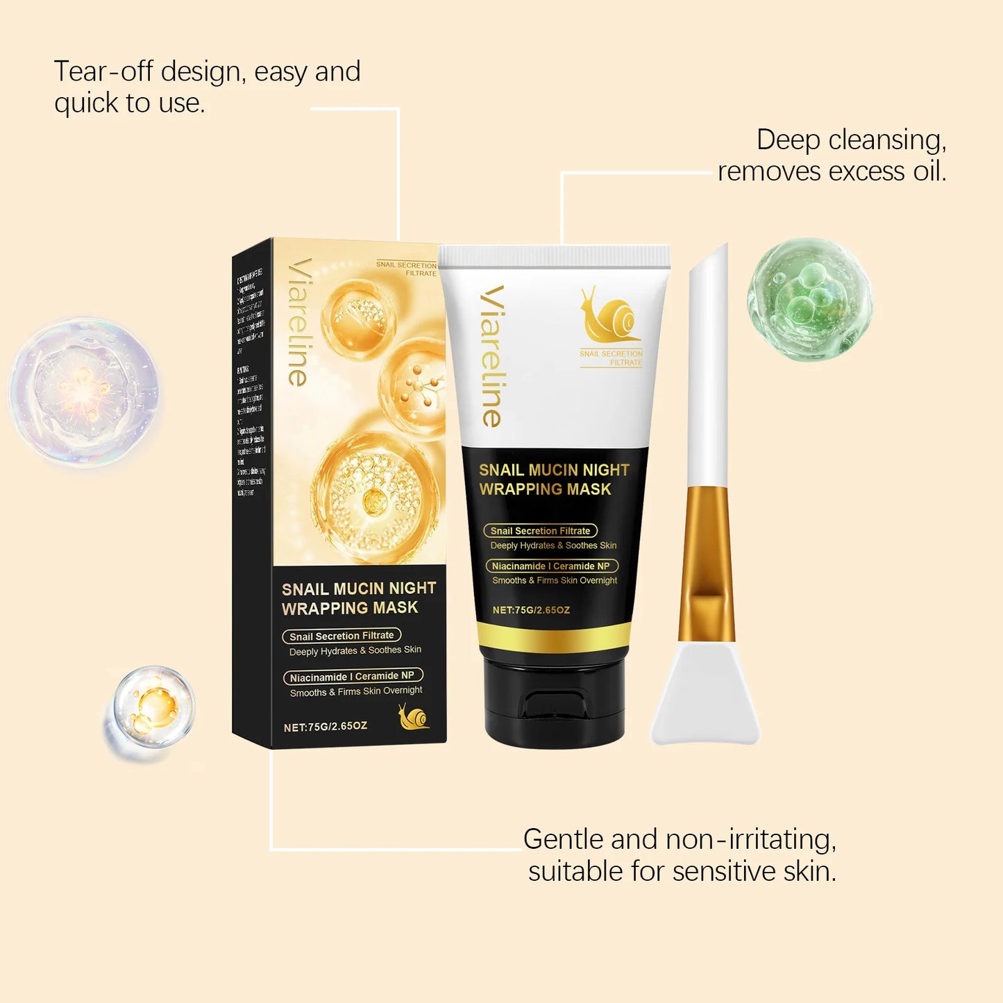 Moisturizing Night Wrapping Mask Hydrating Firming Brightening Fade Fine Lines Rejuvenating Smoothing Snail Essence Facial Mask Peaceful Pleasures Health and Wellness