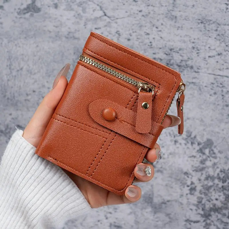 Slim PU Leather Women's Wallet – Zipper Coin Pocket & Card Slots