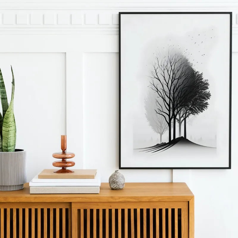 Black & White Mountain Crow Canvas Wall Art | Minimalist Print Canvas Wall Art Peaceful Pleasures Health and Wellness