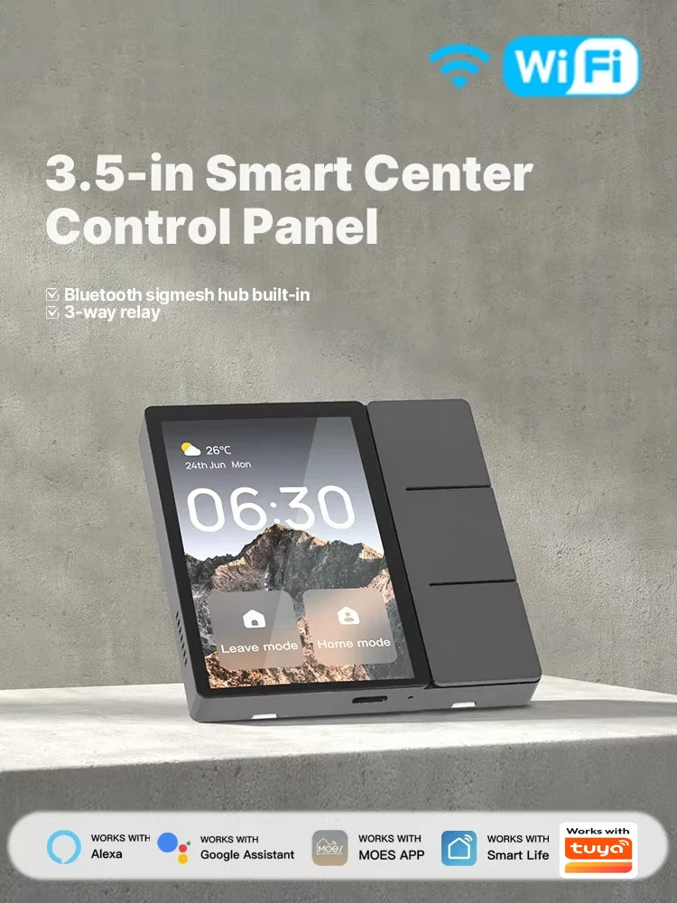 Tuya WiFi 3.5 inch Smart Center Control Panel Touch Central Screen 3 Relays Physical Buttons Bluetooth Sigmesh Hub Built-in Peaceful Pleasures Health and Wellness