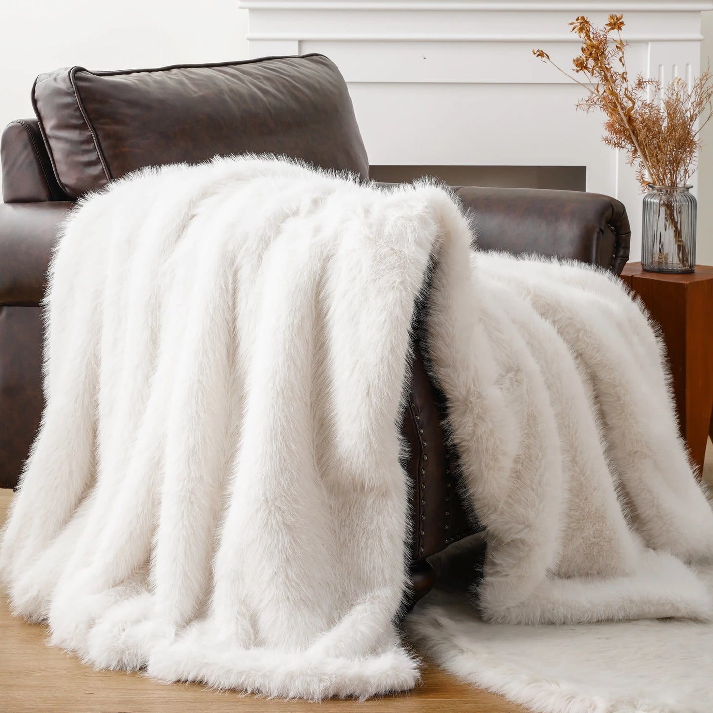 Battilo Fluffy Soft Blankets Luxury Fur blanket for Bed Sofa Mink Faux Fur Throw and Blankets Large Warm Blanket for Home Decor Peaceful Pleasures Health and Wellness White 152x203cm