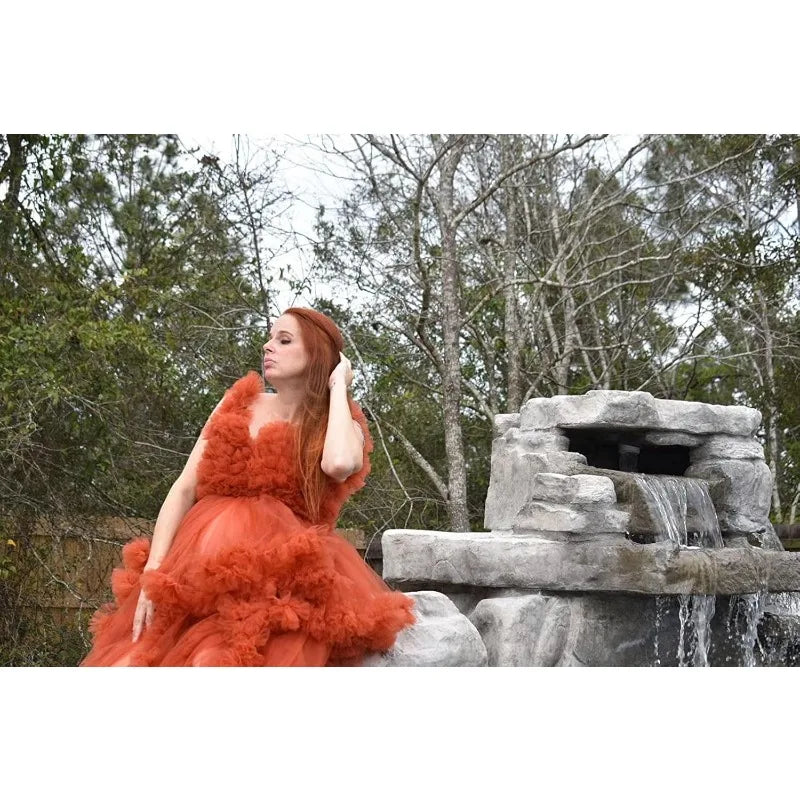 Photoshoot & Baby Shower Tulle Maternity Dress - Puffy Ruffles, Sheer Design, Bridal Lingerie Bathgown for Pregnancy Peaceful Pleasures Health and Wellness