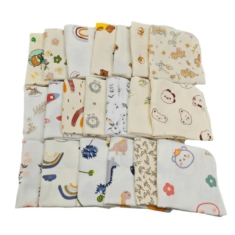 4-Layer Baby Cotton Burp Cloths | Cartoon Print Washcloths