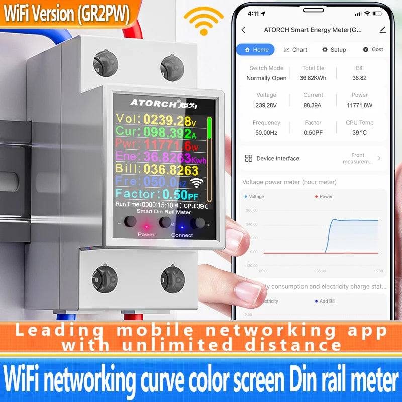 GR2PW AC50-320V 100A Smart Electricity Meter Tuya WiFi Din Rail Power Energy Meter Digital Display Monitor Voltage Curve Ammeter Peaceful Pleasures Health and Wellness