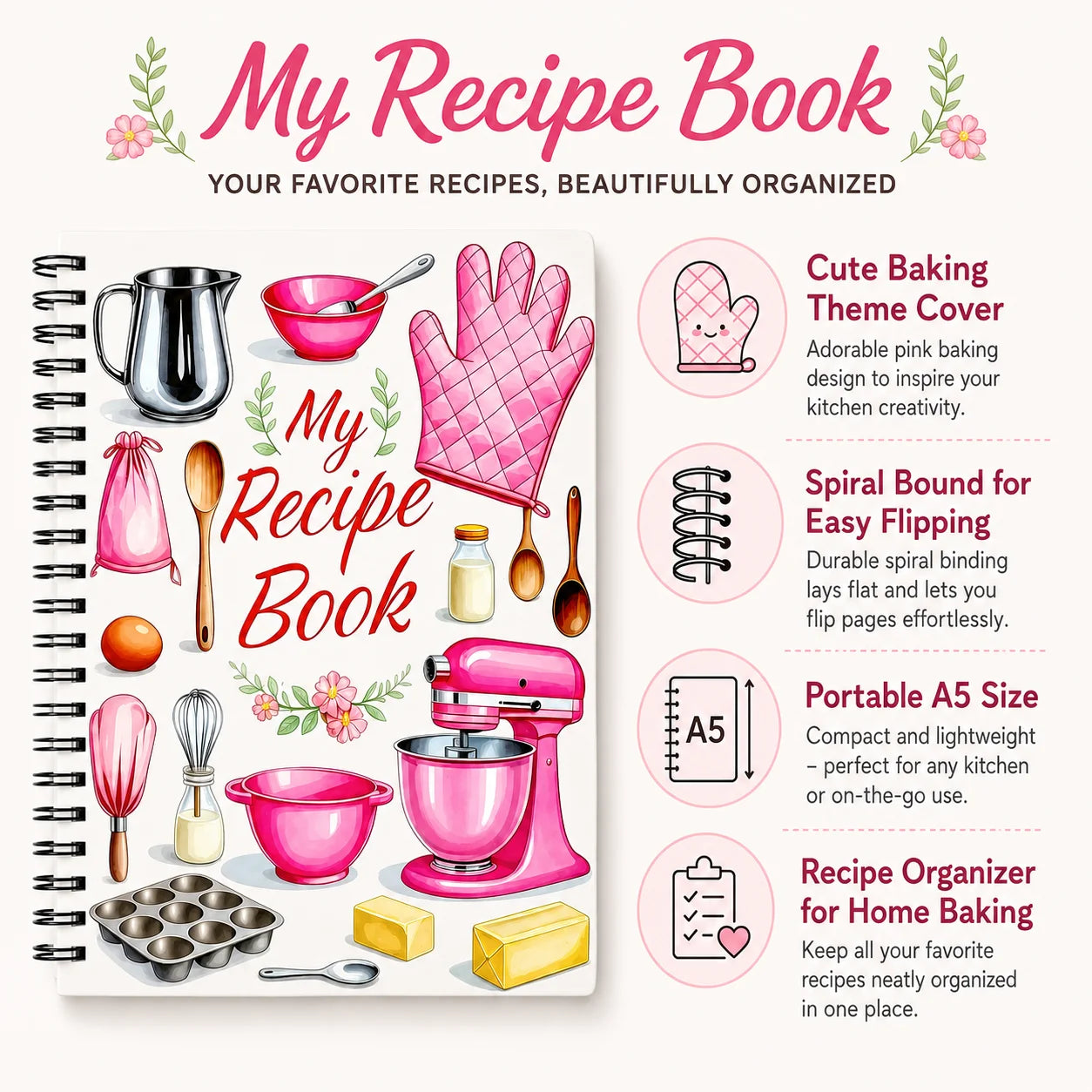 My Recipe Book Spiral Bound Baking Notebook A5 Kitchen Organizer