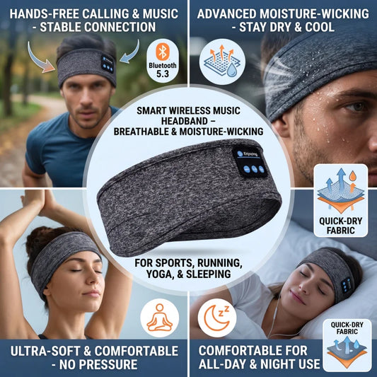 Removable Music Sleep Eye Mask Bluetooth Headband for Sports Yoga Running Wireless Headphones Elastic Gym Absorb Sweat Headband Peaceful Pleasures Health and Wellness