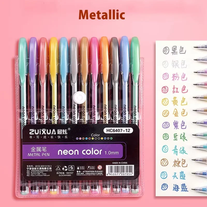 Metallic Glitter Gel Pens 12/24 Colors – Art, Journals & School