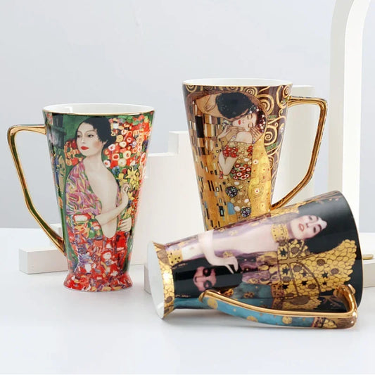 Gustav Klimt Bone China Coffee Mug with Spoon | 550ml Art Cup Art Coffee Mug Peaceful Pleasures Health and Wellness