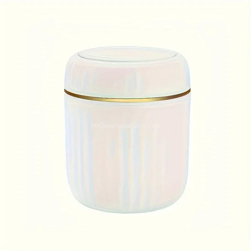 Mini Desktop Trash Can with Lid Elegant Plastic Waste Bin Portable Round Garbage Bin for Office Desk, Bedroom Vanity Peaceful Pleasures Health and Wellness