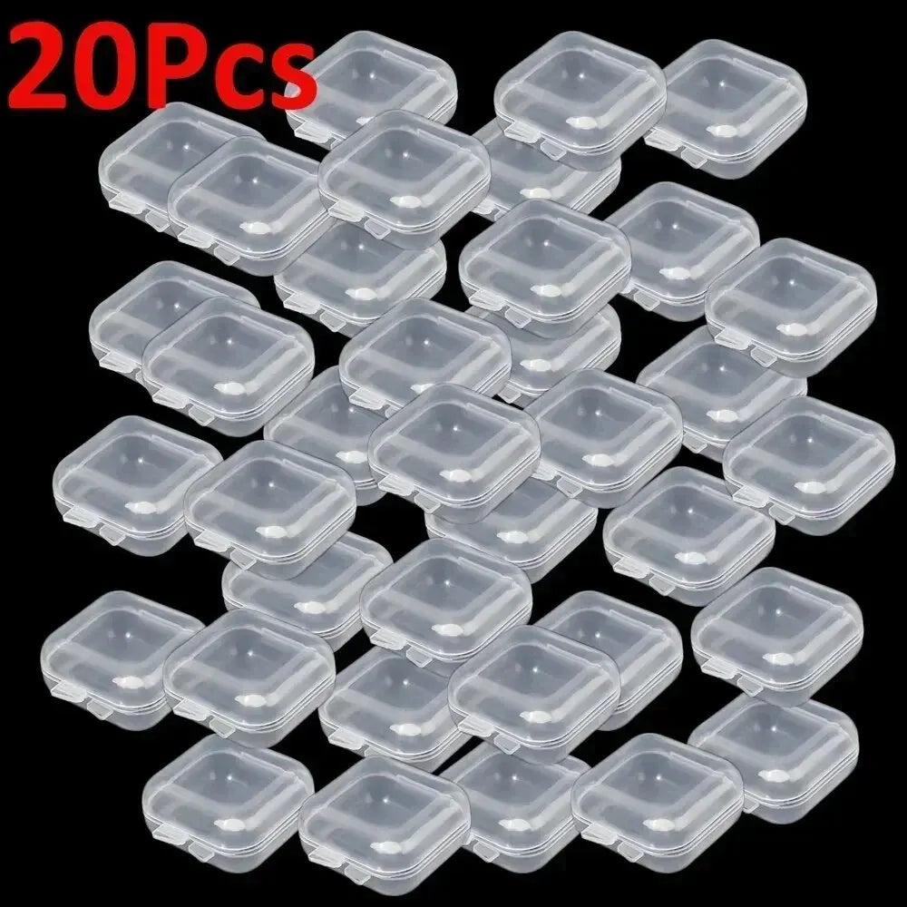 Mini Plastic Jewelry Storage Box Square Transparent Flip Portable Pill Container Jewelry Holder Packaging Earrings Display Case Peaceful Pleasures Health and Wellness 20pcs