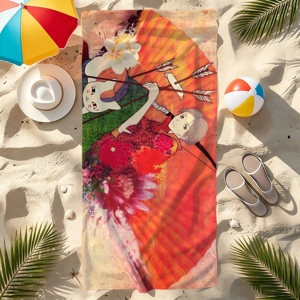 Natsume Yuujinchou Anime Cat Quick-Dry Beach Towel | 11 Sizes Anime Beach Towel Peaceful Pleasures Health and Wellness