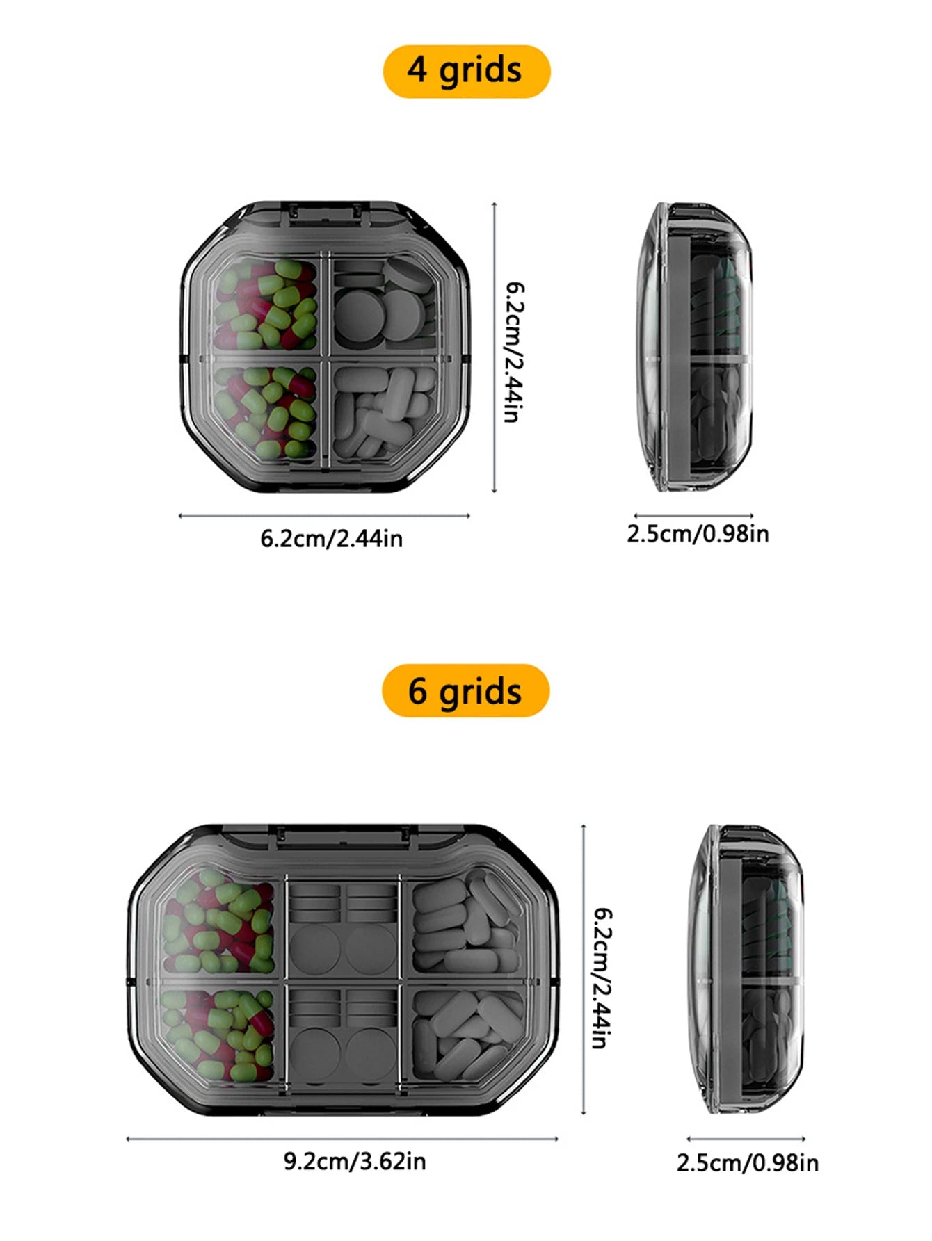 1Pcs Portable Travel Pill Organizer 4/6 Grids Moisture Proof Pill Case Medicine Container Daily Medicine Vitamin Supplement Box Peaceful Pleasures Health and Wellness