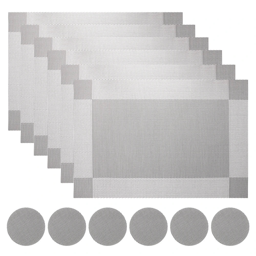 Set of 6 Placemats With Coasters Black Table Mats Crossweave Woven Vinyl Non-Slip Washable for Table Dining Kitchen Restaurant Peaceful Pleasures Health and Wellness Sliver Gray 1 30x45cm