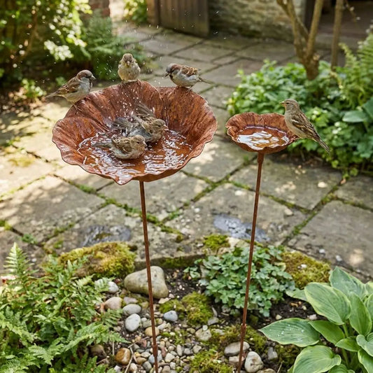 Flower Shape Rustic Metal Bird Bath – Vintage Iron Garden Stake Garden Bird Bath Oasis Select