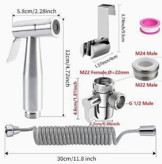 High-Pressure Bidet Spray Gun & Triangle Valve Bathroom Kit