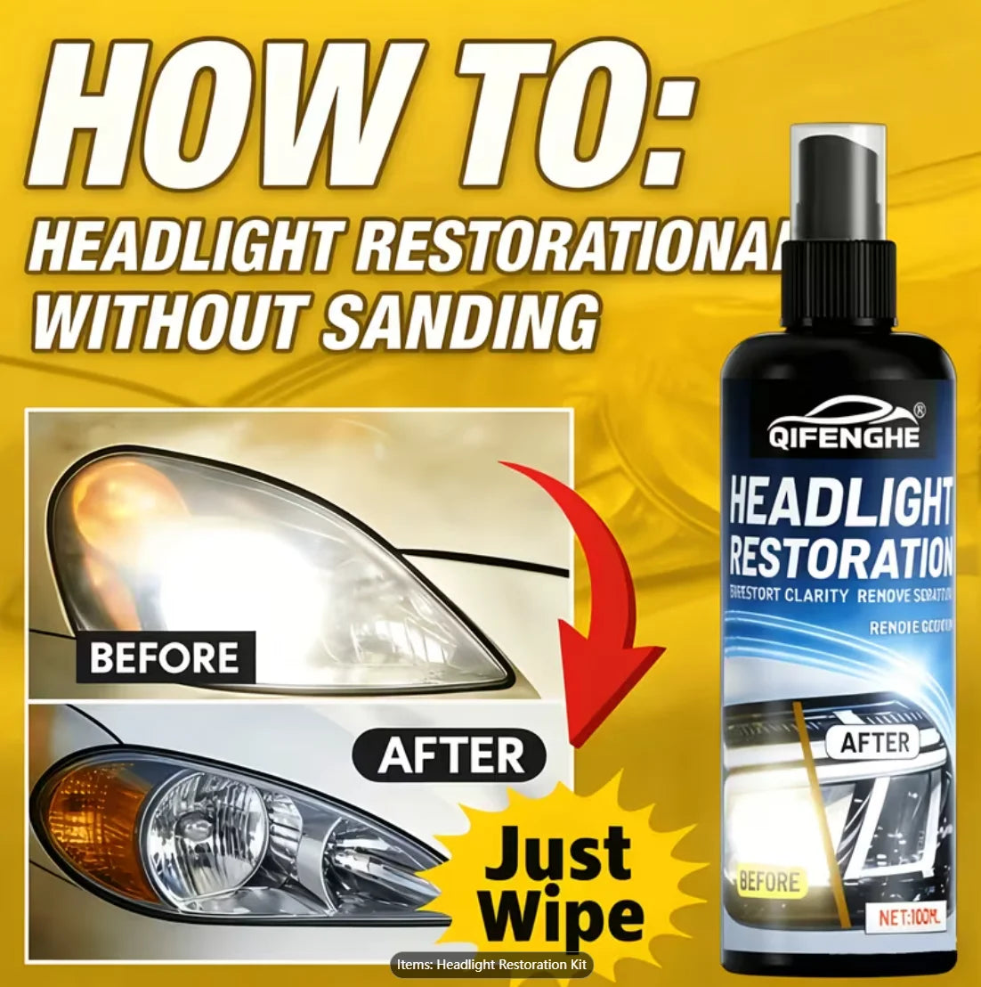 Car Headlight Restoration Paste – Removes Yellowing & Haze