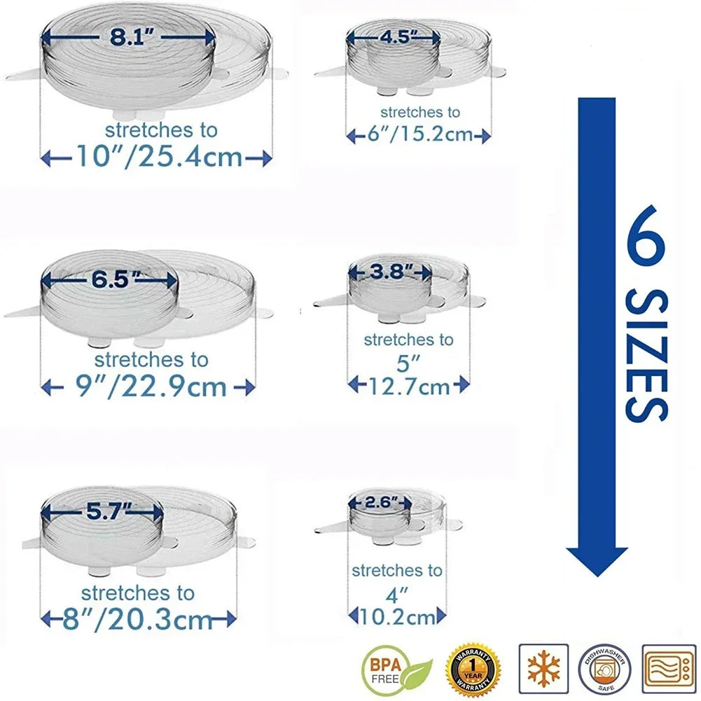 6-Pack Adjustable Silicone Stretch Food Lids | Universal Covers