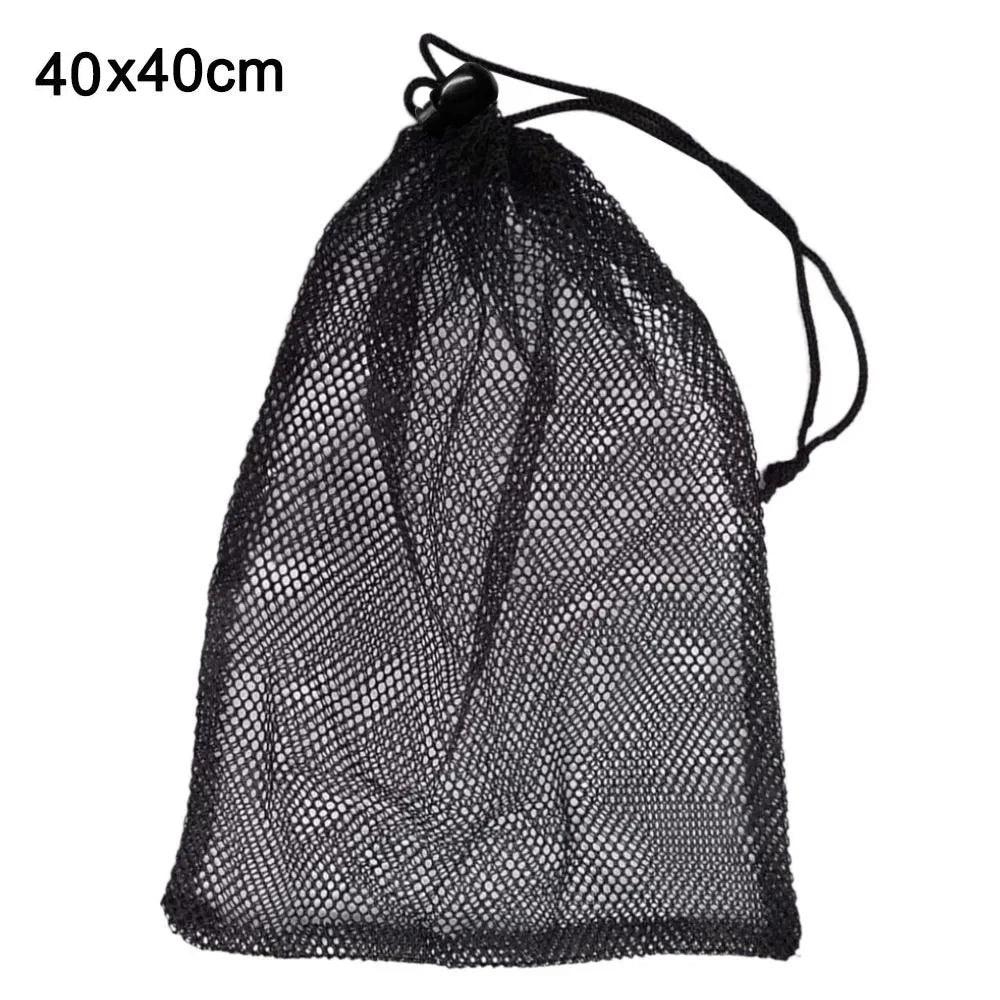 Black Mesh Drawstring Bag for Sports, Swimming & Travel Mesh Drawstring Bag Peaceful Pleasures Health and Wellness 40 x40cm
