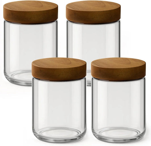 16oz Glass Storage Jar with Acacia Wood Lid | Wide Mouth Mason Jar Glass Storage Jar Oasis Select